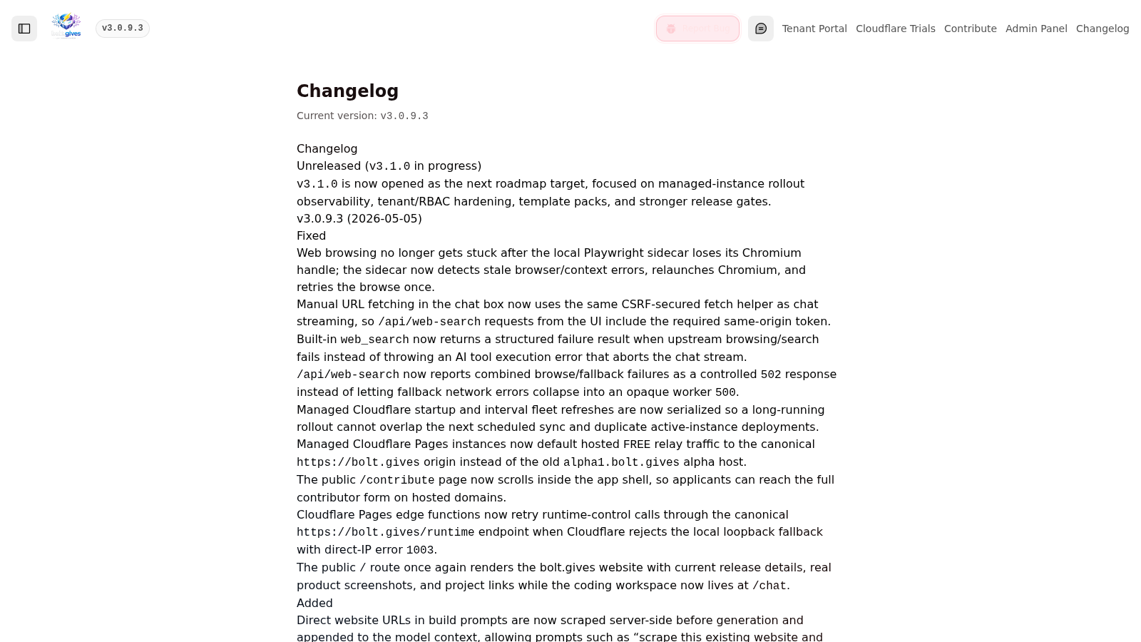 Changelog screenshot